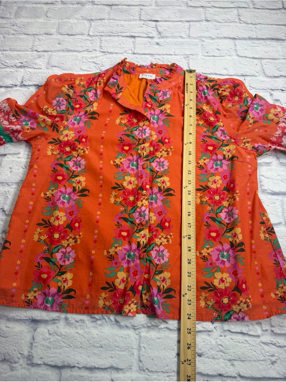 Anthropologie Fate Orange Floral Button-Front Top. Boho. Romantic. Size L - Picture 6 of 9